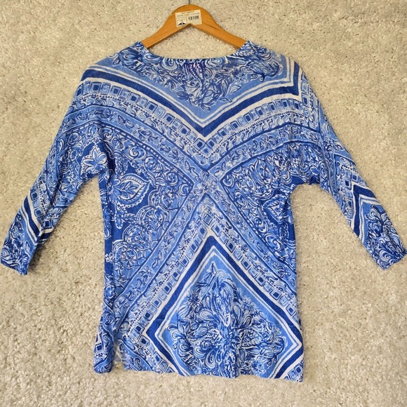 Lilly Pulitzer Tunic Top Womens Size XS/S Blue Linen 3/4 Sleeve Cover‎ Up Beach - Picture 8 of 13